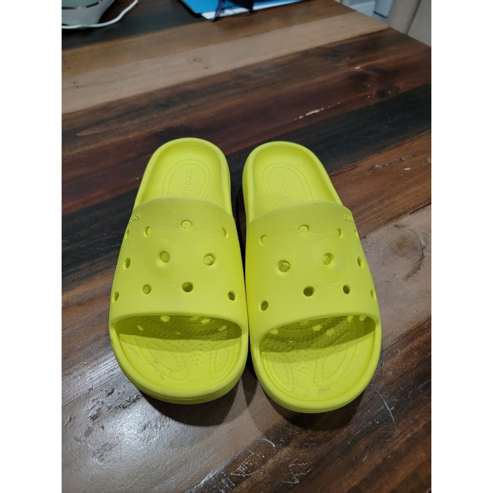 CROCS ICONIC COMFORT SLIDES‎ Size Mens 5 Hi-Visibility YELLOW Slip Ons SO COMFY